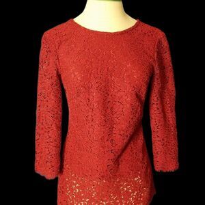 BODEN Floral LaceTop Deep Red Tunic Size 2. Lined.